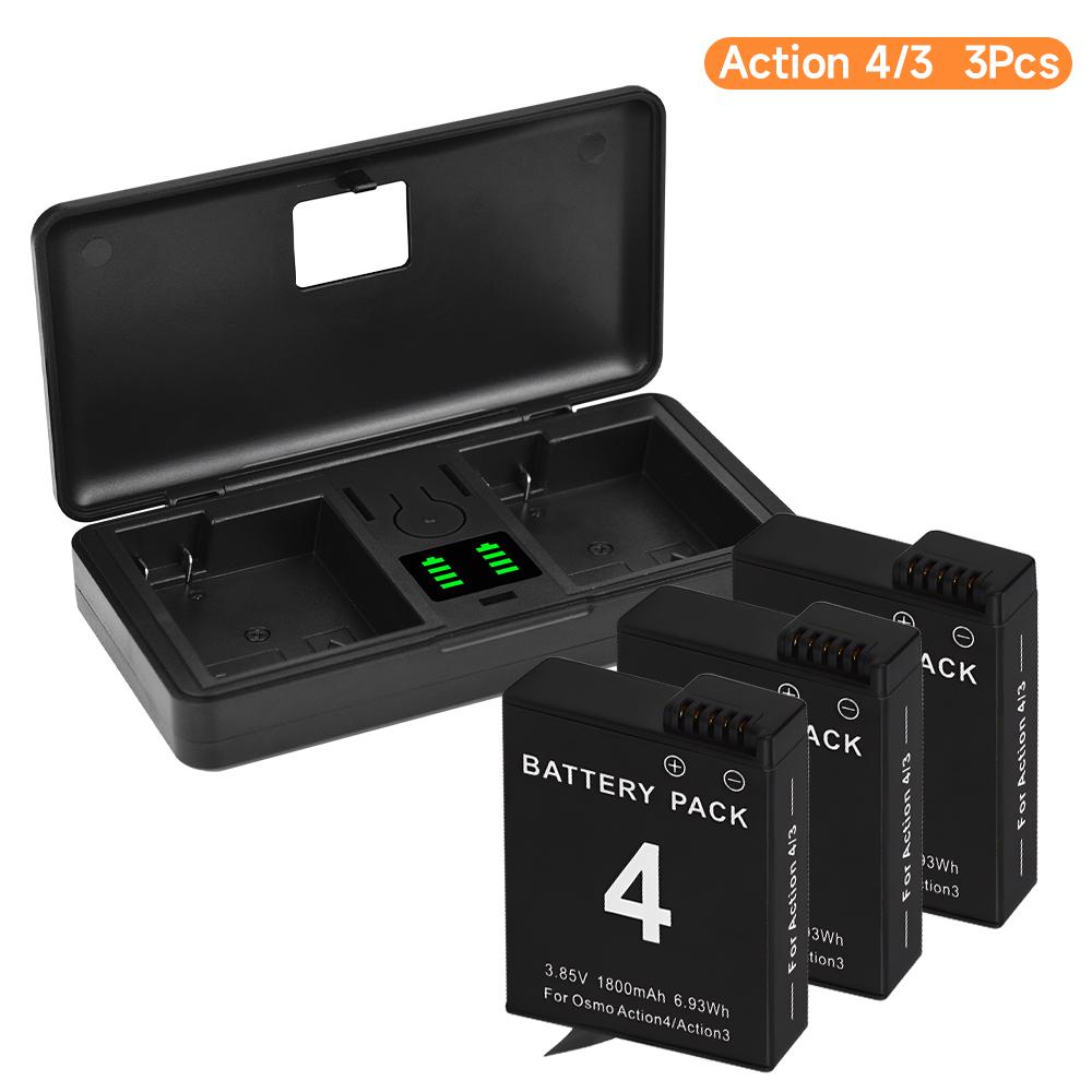 PALO 1800mAh Battery for DJI Osmo Action 4 Battery+LCD Dual Charging Box for DJI Action 3 Action 4 Sports Camera Accessories
