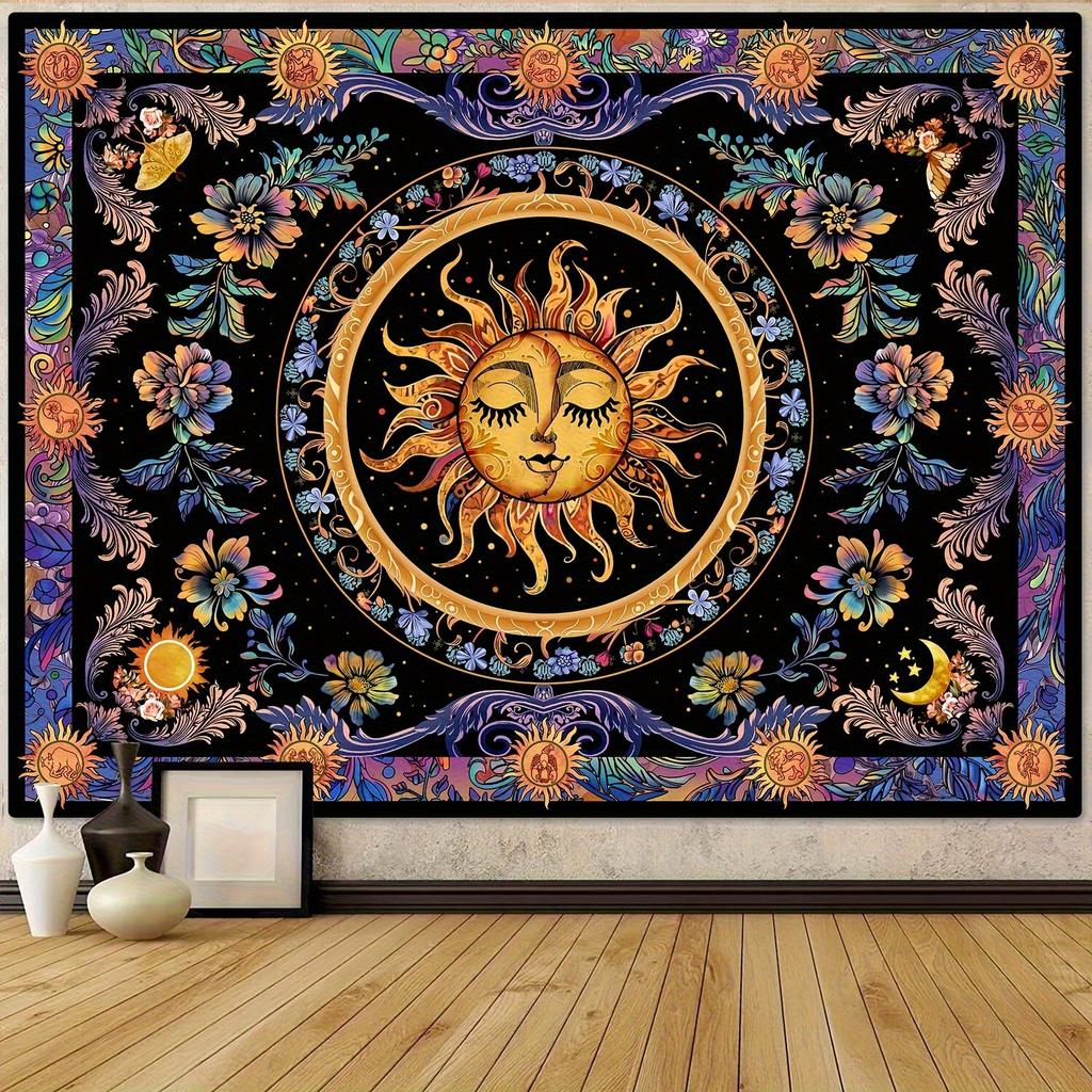 1pc Bohemian Psychedelic Sun and Moon Tapestry Wall Hanging - Polyester Fabric for Living Room Bedroom Decoration