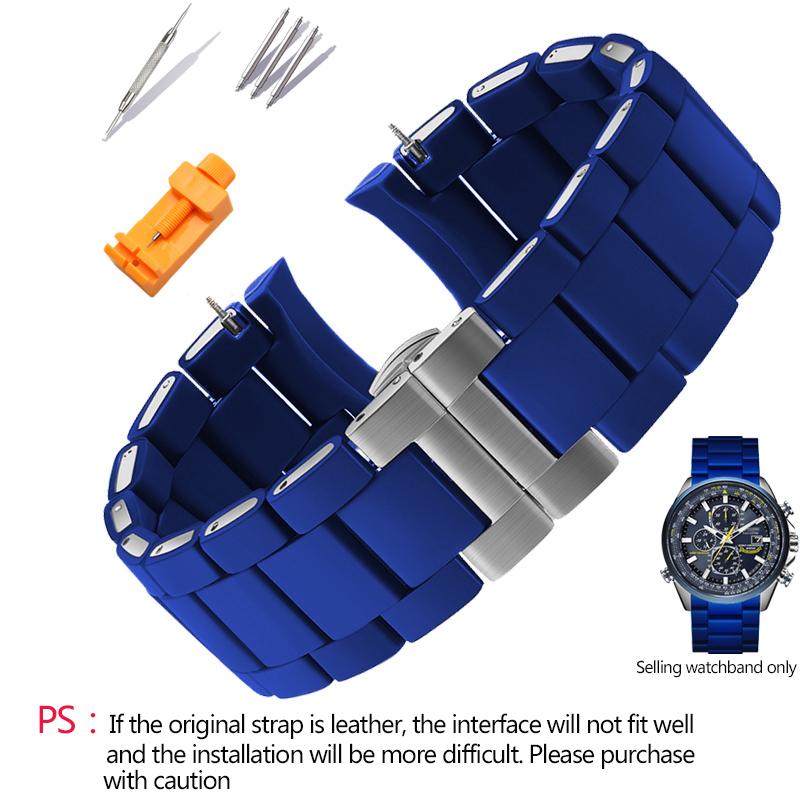 Silicone Stainless Steel Watchband for Citizen Blue Angel Generation AT8020-54L Air Eagle JY8035 Waterproof Mens Strap 23mm