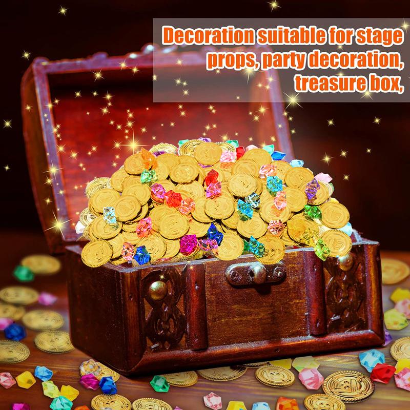 200Pcs/set Pirate Gold Coins Gems Jewelry Treasure Toy Kids Pirate Party Decoration Favors Birthday Gift Cosplay Props Halloween
