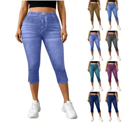 Damen High Waist Jeans Stretch Schlaghose Gerades Bein Locker Trendy Saum Denimhose