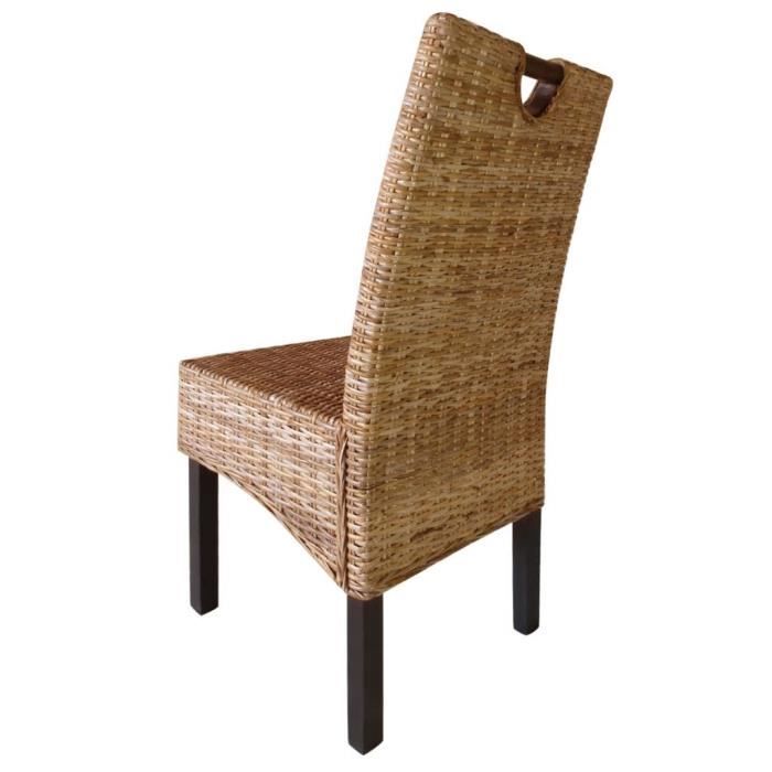 Chaise de salle à manger - vidaXL - Lot de 4 - Rotin Kubu - Bois de manguier - Style Campagne