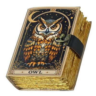 Handmade Owl Leather Grimoire: Witchy Book of Shadows, Blank Journal