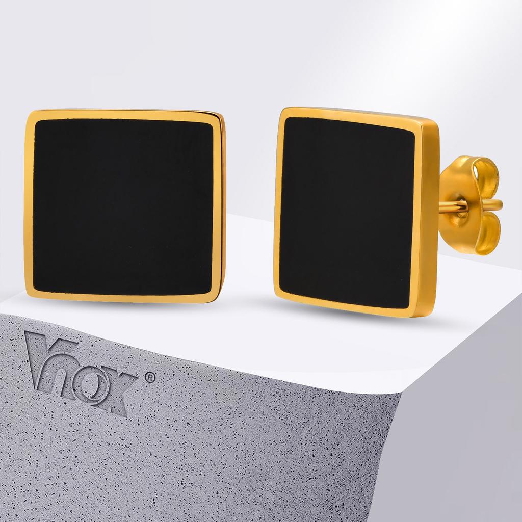 VNOX Square Piercing Earring Dinner Decor For Women,Geometric Black Block Simple Stud Earring,Stainless Steel Jewelry Aesthetic