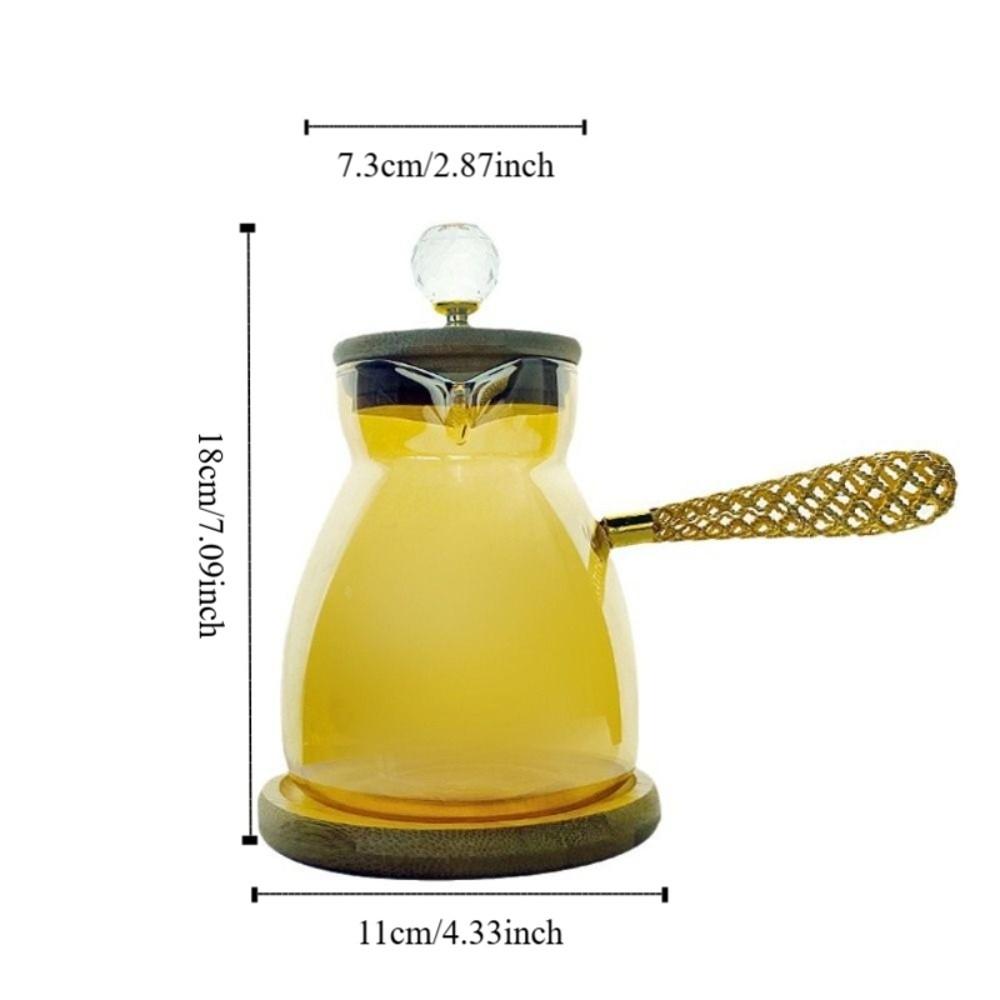 Luxury Heat-resistant Turkish Coffee Pot Hollowed Handle 350 ML Pour Over Coffee Pot with Base Transparent Teapot Afternoon Tea