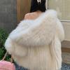 Autumn Winter Oversized White Black Warm Shaggy Hairy Faux Fur Coat Women with Hood Loose Casual Fluffy Jacket