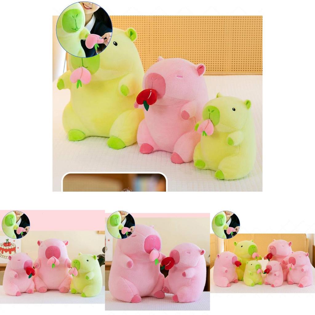 Adorable Peach Capybara Plush Toy Soft Pillow Doll In Green And Pink Colors