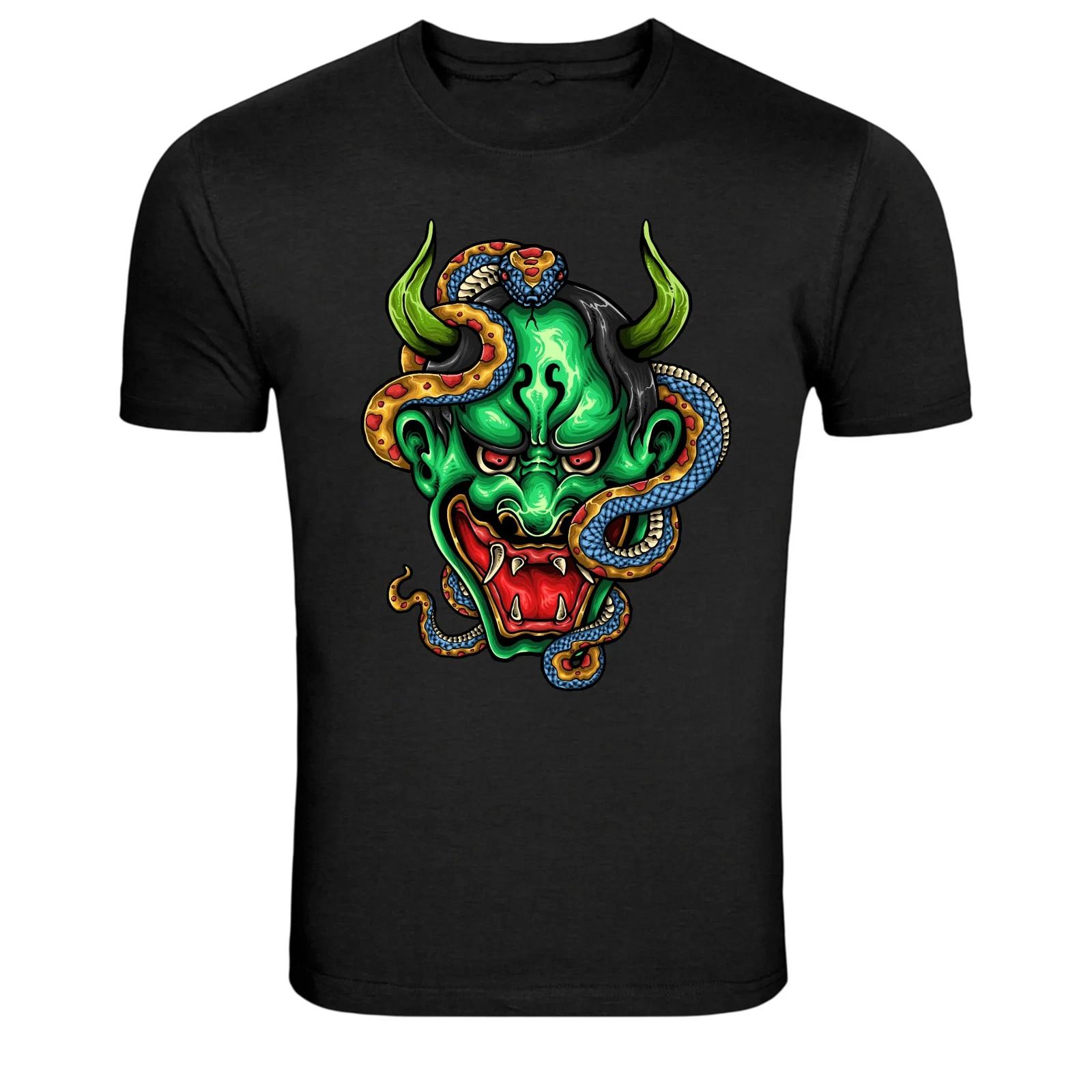 Green Oni Demon Mask Japanese Graphic T-Shirt XXXL