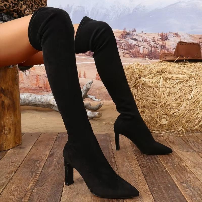 Fashion Plus Size Over-the-Knee Women's Boots 2024 Shoes Female Modern Boots Women Sewing Pointed Toe Thin Heels Slip On Ladies Shoes