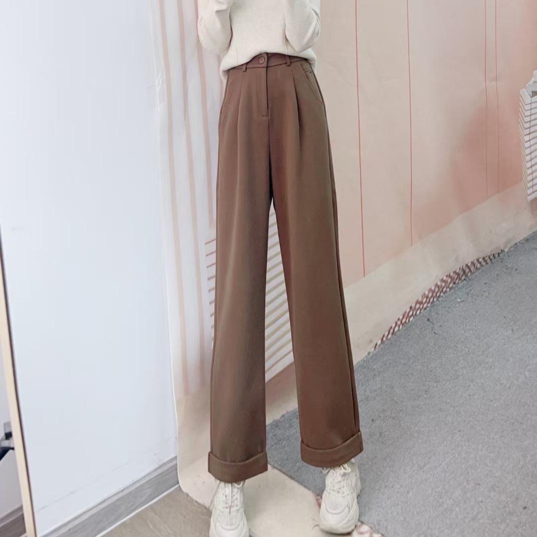 2025 Autumn/Winter High-Waist Fleece Wide-Leg Pants Size 29 кофейный