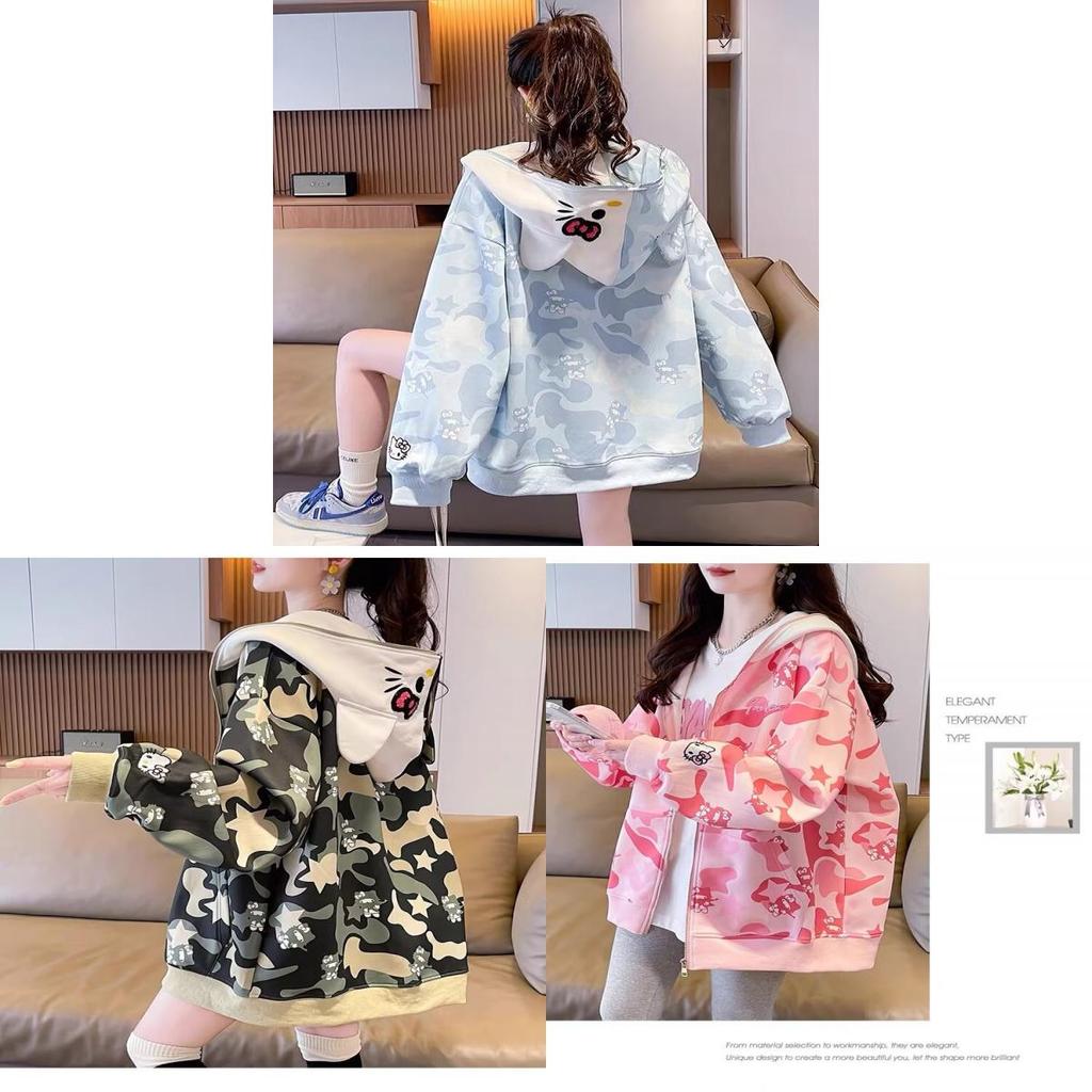 Felpa con Cappuccio e Zip Cartone Animato Hello Kitty per Donna e Uomo Abbigliamento Casual