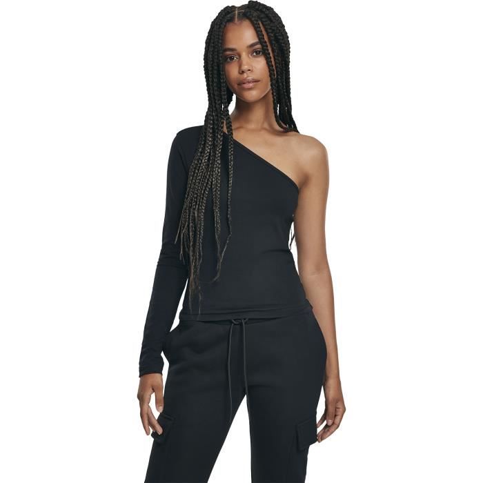Débardeur Femme - Urban Classics - Haut Manches Longues Asymétrique - Noir - Slim Fit