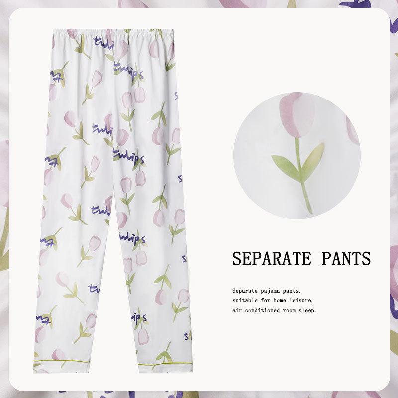Spring/Summer Retro Floral Print Pajama Pants - Women's Korean Style, Suitable for Casual Wear, Loose Fit, Ideal for Spring and Autumn.