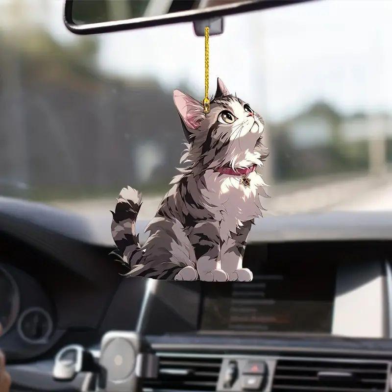 Adorable Acrylic Cat Pendant For Car Interior Decoration Cute Cartoon Style