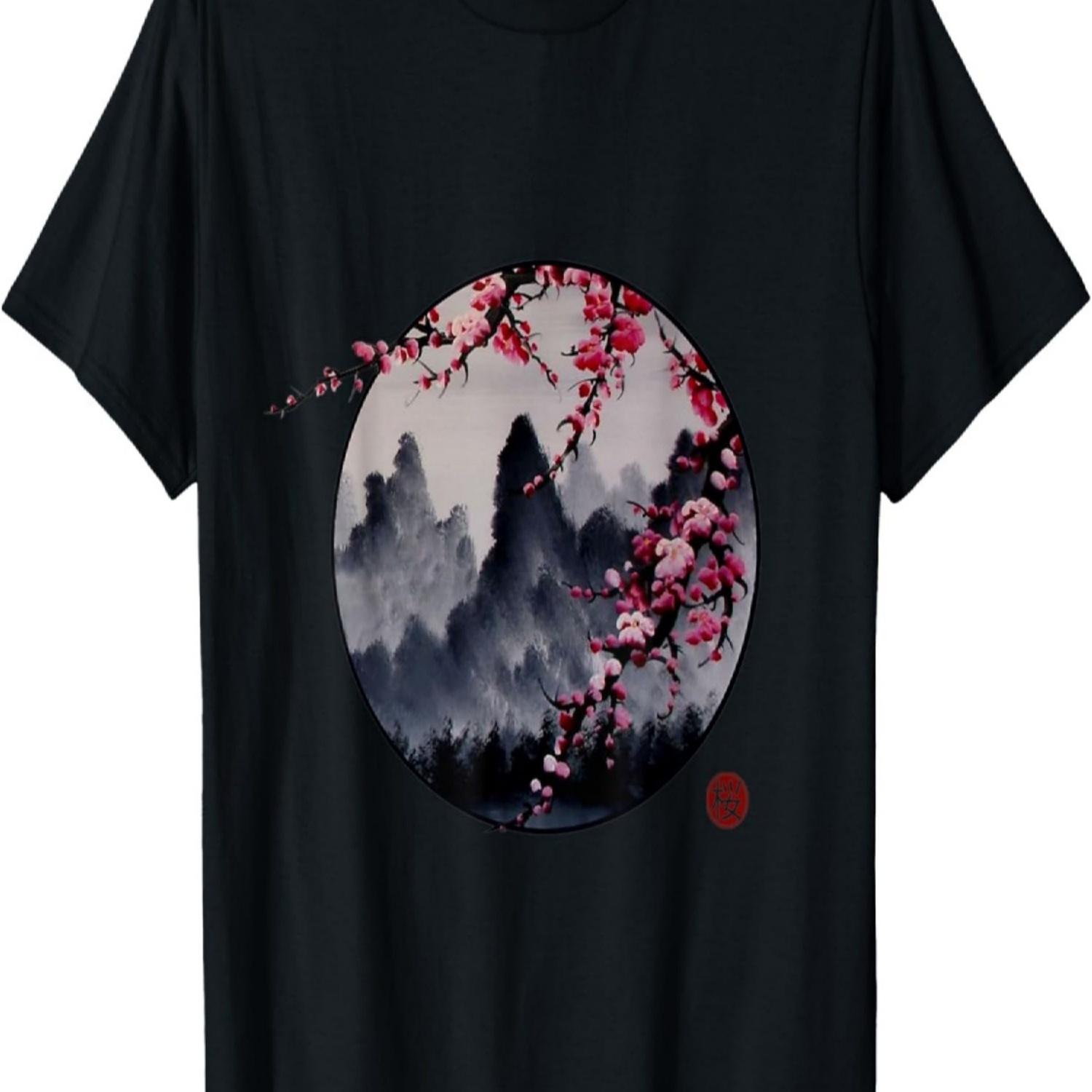 

Sakura Cherry Blossom and Mountains T-Shirt S чёрный