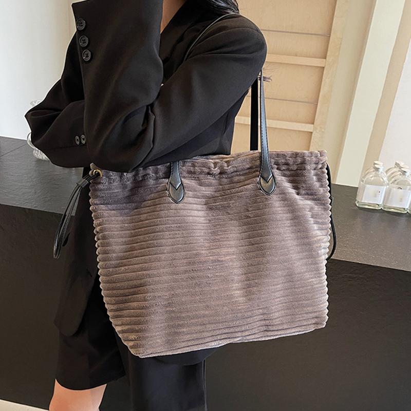 Autumn/winter Corduroy Shoulder Bags Large Capacity Furry Women's Bags High Quality String Soft Versatile Handbags CLE