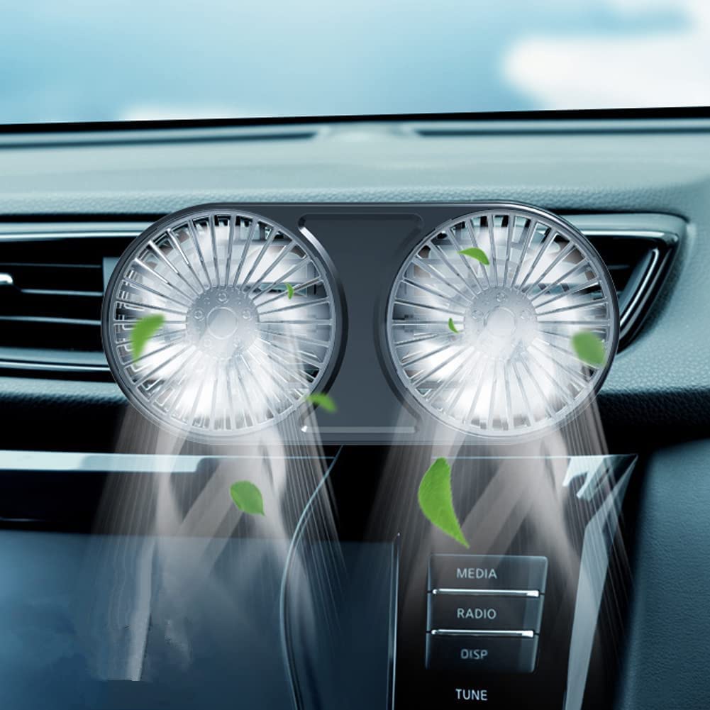 Raksonic Car USB Strong Airflow LED Mounts to Air Improves Air Energy Reduces Prevents Suitable for Cars and Offices Fan, Dual-Head Fan, Airflow,