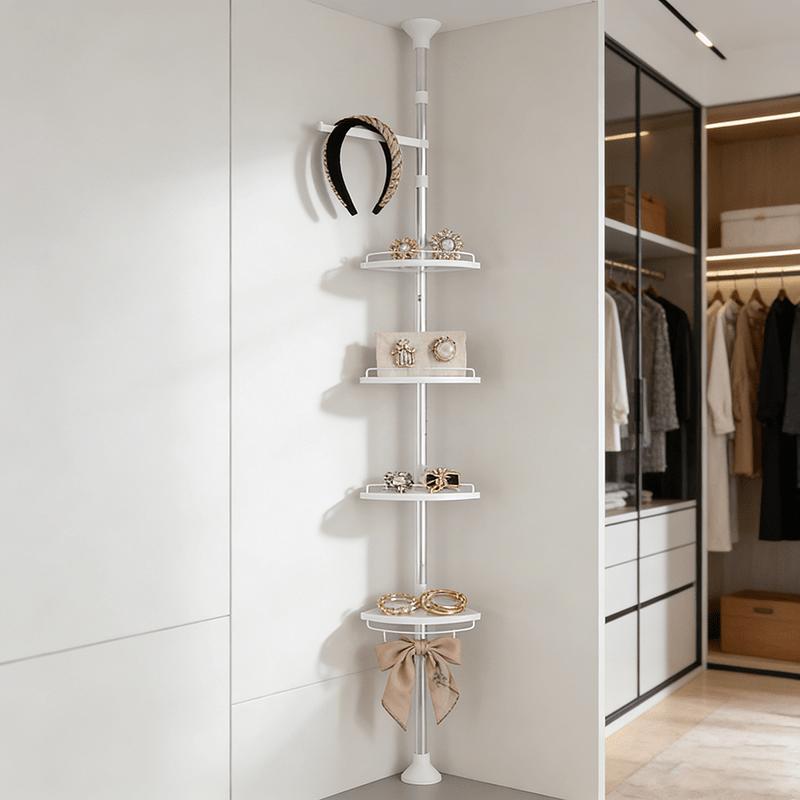 Γωνιακό Ράφι Αποθήκευσης Μπάνιου Επιτοίχιο - Ράφι 4 Επιπέδων Εξοικονόμησης Χώρου Κατάλληλο για Μικρά Μπάνια, Πλαστική Μονάδα Ραφιών