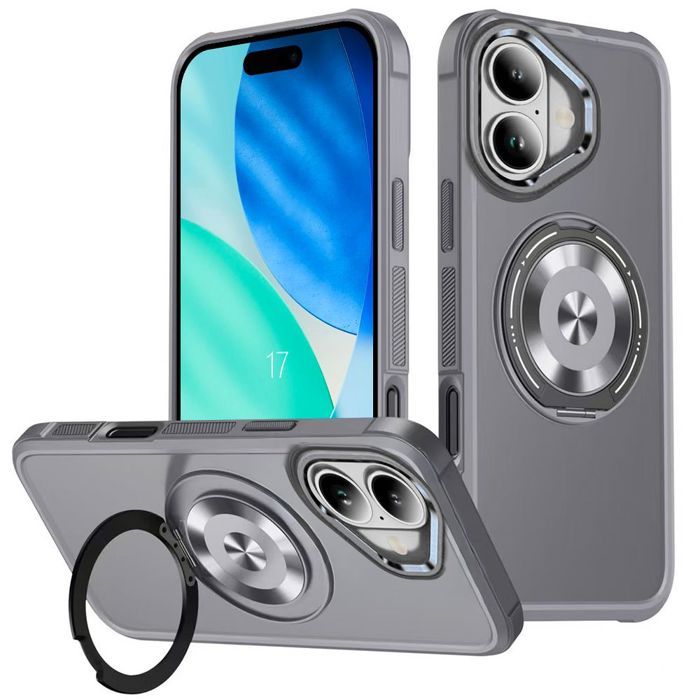 Coque avec Anneau Intégré - BOOLING - pour iPhone 17 - Silicone Souple PC Rigide avec Support Magnétique - Gris