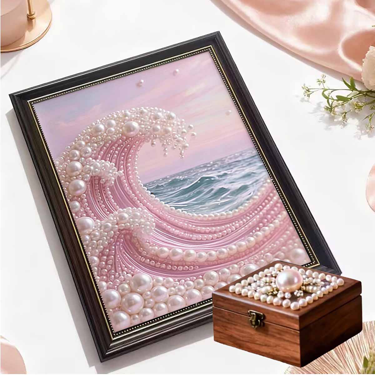 Pearl Wave DIY Diamond Art Kits 15.7x19.6inch Gem Art Diamond Painting Kits Without Frame for Adults Gift Idea Home Wall Decor