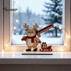 Reusable Wooden Christmas Figures Tabletop Ornament, Cute Spliced Elk/Santa Claus/Snowman Desktop Handmade Style Holiday Table Ornaments Decorations