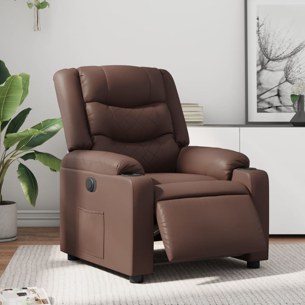 Electric Recliner Chair Brown Faux Leather