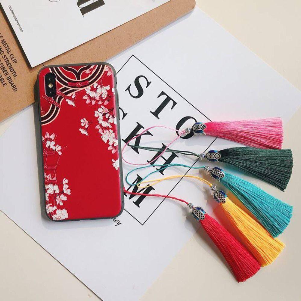 Key Chains Tassels Mobile Phone Lanyard Mobile Phone Straps Silk Cloisonne Keychain Phone Pendant