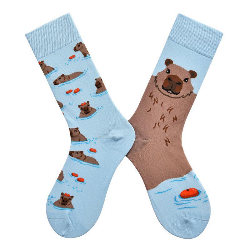 

Асимметричные хлопковые носки с рисунком утки из мультфильма — женские модные, уличный стиль, средней и высокой высоты, без косточек size 36-43