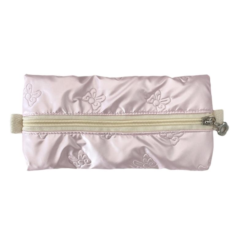 High Capacity Pen Bag Bowknot Print Pencil Case Metallic Color PU Pen Pouches Portable Pen Organizers Travel Makeup Bag