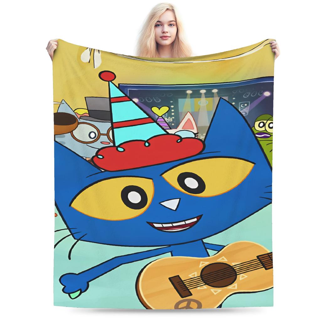 Pete The Cat Stars Comic Warm Blanket Aesthetic Plane Travel Throw Blanket Couch Chair Flannel Bedspread Sofa Bed Cover