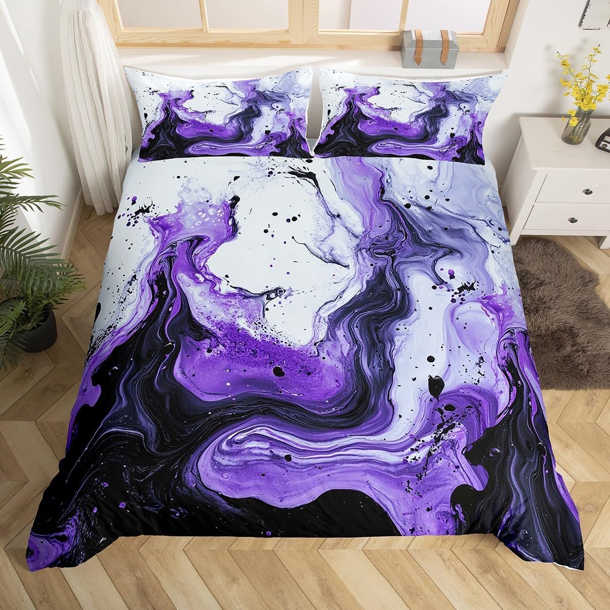 

Purple Marble Duvet Cover Modern Abstract Marbling Bedding Set,Watercolor Ink Fluid Art Quilt Cover Patchwork Style Room Decor EU Single(135x200cm)