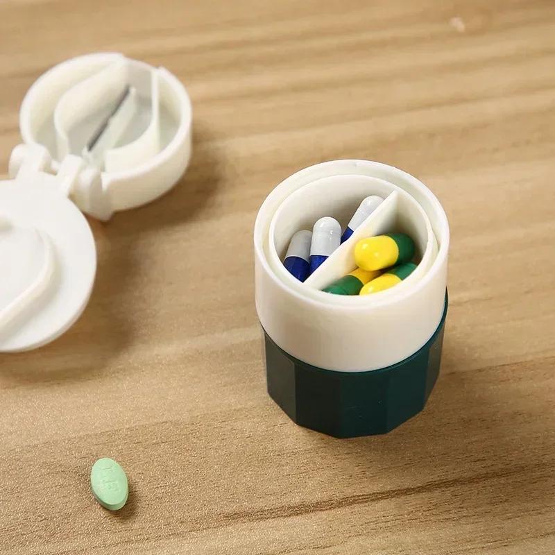 Cutting Tablets Pill Cutter Medicine Crusher 4 In1 Portable 4 Layer Grinder Splitter Tablet Cutter Divider Storage Case Pill Box