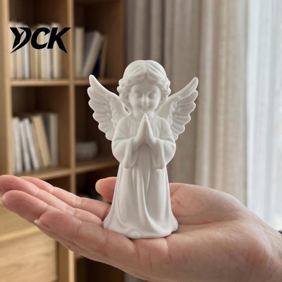 3D Printed PLA Art Praying Angel Figurine, White Statue, DIY Paintable Holy Figurine Cherub Sculpture, Christmas Tabletop Home Office Decor, Religious