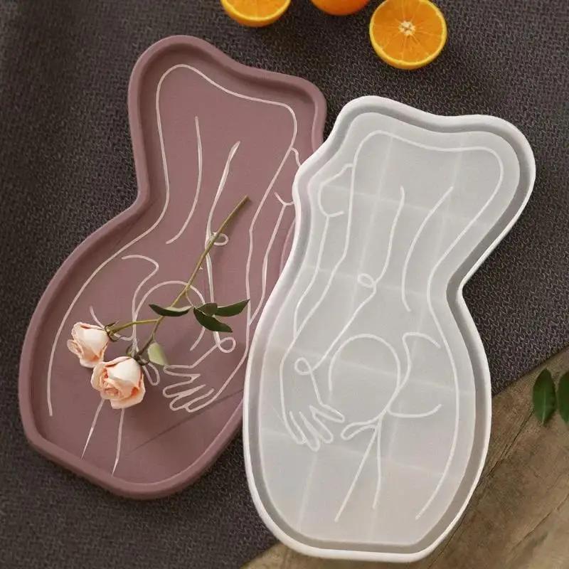 Handmade DIY Ceramic Resin Mold Aromatherapy Candle Tray Mold Cement Gypsum Body Line Storage Decoration Mold Home Furnishings