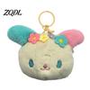 Creative Cartoon Key Ring Cute Fluffy Rabbit Keychain, Plush Card Holder Pendant with Aesthetic Bag Decoration Flower Embroidery, Kawaii Charm