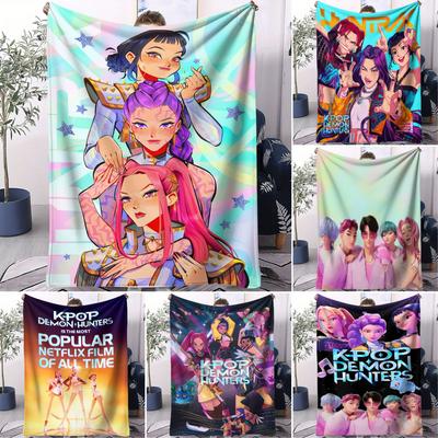 K Pop Dämonenjäger Decke Flanelldecke Heißes Anime Fan Geschenk Warm für Zuhause Sofadecke Camping Reise Multifunktionale Decke