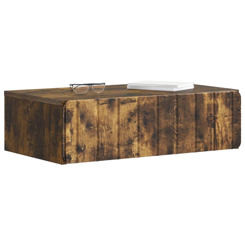 Wall Mounted Side Table Smoked Oak Wood Based Material