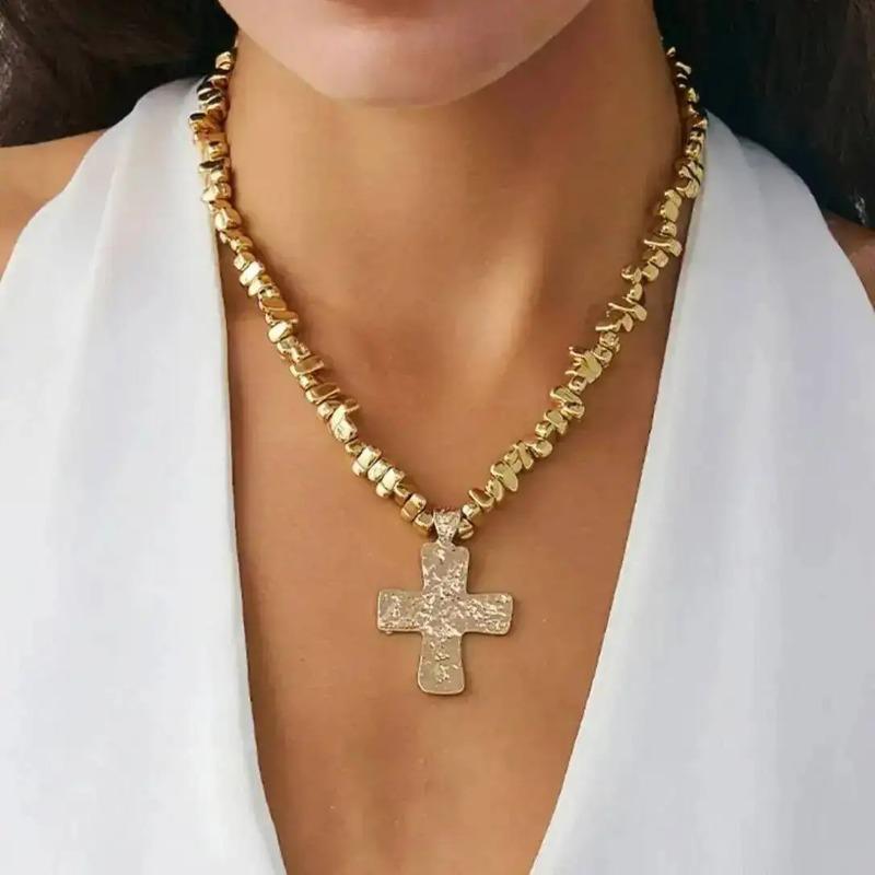 1PCS Irregular CCB Bead Necklace Alloy Cross Pendant Women's Fashion Gothic Necklace Steampunk Jewelry
