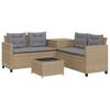 L shaped garden sofa set with table and cushions beige poly rattan
