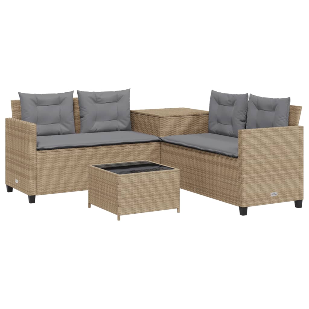 L shaped garden sofa set with table and cushions beige poly rattan