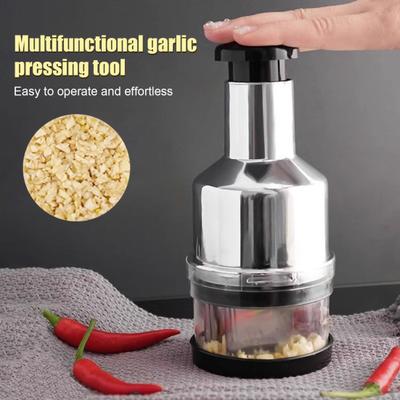 Prensa de Ajo Manual de Acero Inoxidable con Recipiente Transparente Picadora Multifunción para Jengibre Cebolla Fácil de Limpiar Aptas para Lavavajillas Portátil
