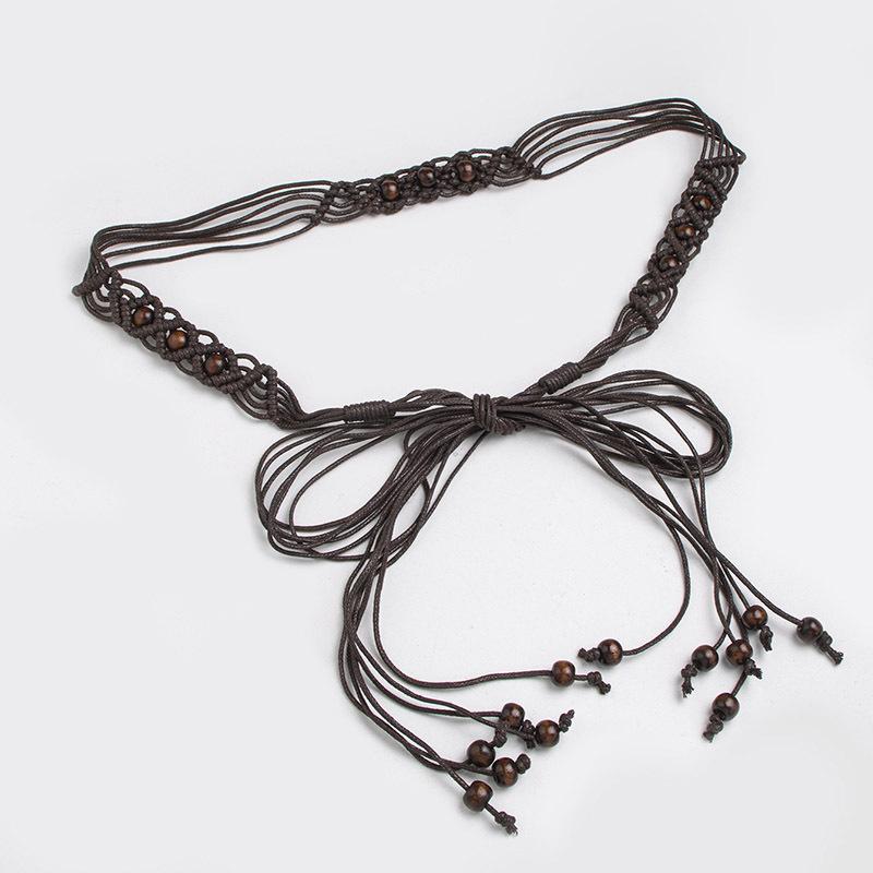 New Boho Style Waist Rope Hand-woven Wood Bead Waist Rope Vacation Casual Natural Skirt Belt Women's Waist Rope
