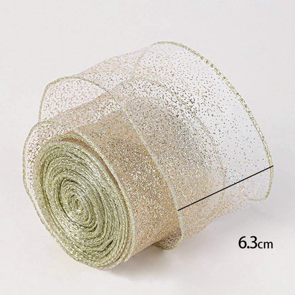 1pcs Christmas Decorations Ribbon Polyester Glitter Wired Ribbon 2.5 Inches Wide 2m Length Wedding Party Decorations