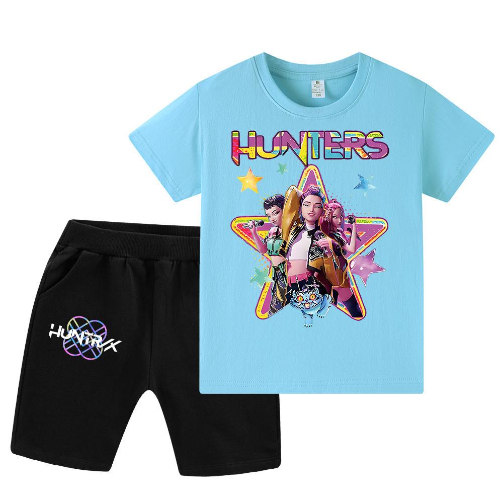 WA1197 Kids Boys Girls Kpop Rumi Zoey Mira Print Short Sleeves T-shirt Shorts Pants Sets