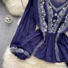 Floral Embroidery Spring Loose Blouse Elegant Bohemian Design Long Sleeve Ladies Fashion  Summer Casual Shirt