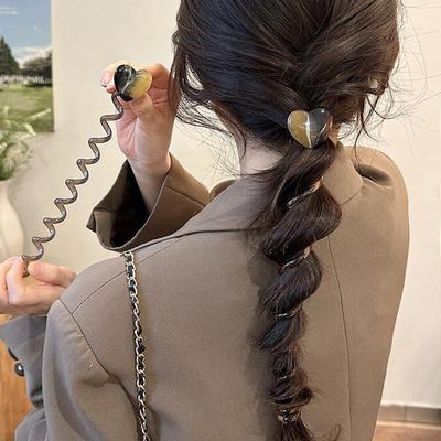 Telefonkabel, gerades Spiral-Haargummi, Haarring mit Herz-Dekor, Pferdeschwanz-Zopf, festes Haarseil, keine Falten, elastische Spulen, mehrfarbige Haargummis