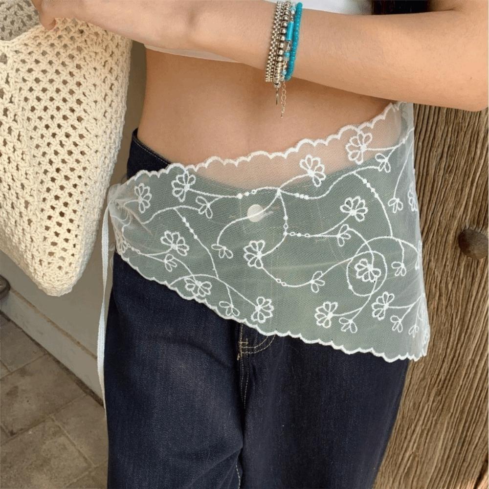 White Lace Triangle Belt Elegant Layered Design Korean Lace Apron Slimming Cut Triangular Shape Belted Overlap Scarf Photography