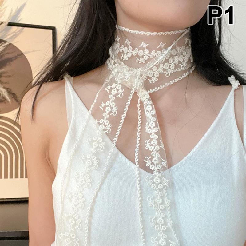 Embroidery Long Ribbon And Belt Accessories French Lace Scarf Summer Hollow Floral Long Ribbon Scarves Hair Tie Snood Headband