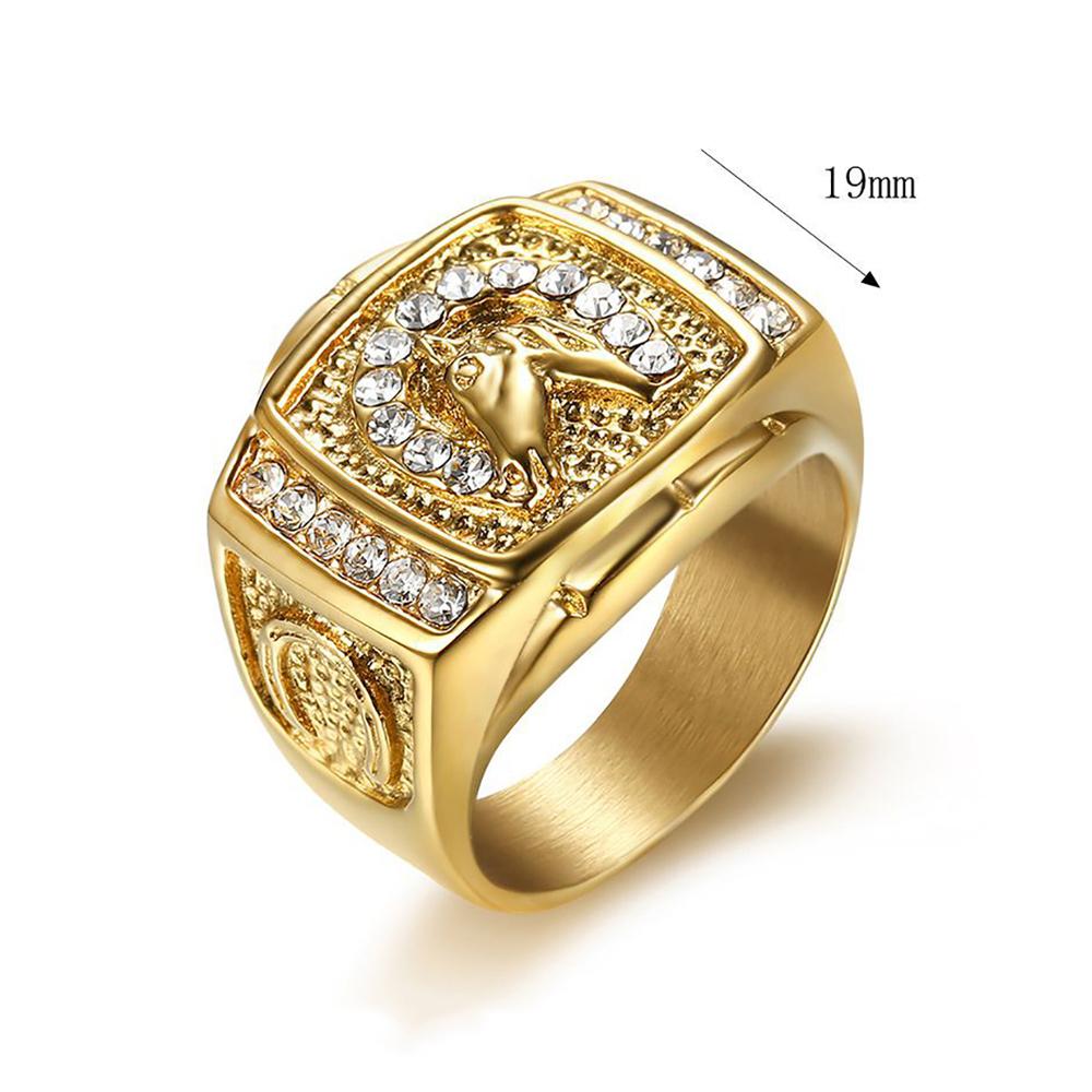 Fashion Punk Golden Color Animal Horse Head Rings for Men 316L Stainless Steel Big Rapper Ring Biker Band Hip Hop Party Jewelry