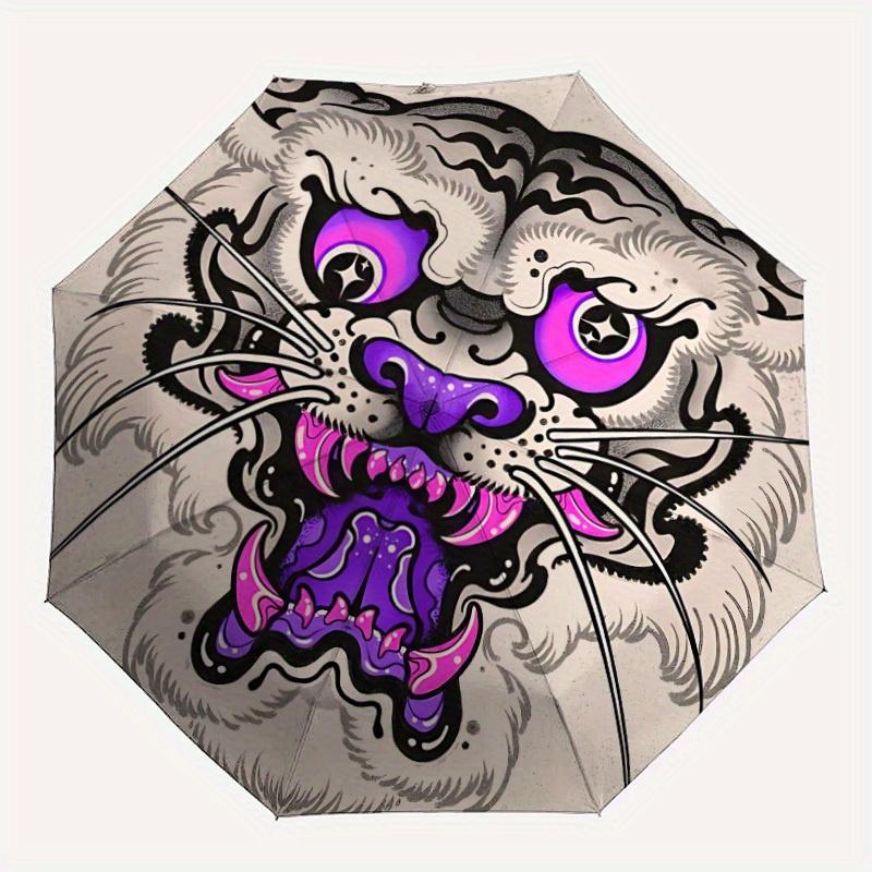 

1pc Tiger Face Automatic Open/close Folding Compact Umbrella, 8-Rib Sturdy Canopy, Lightweight Portable, Everyday Use, Gift, Outdoor Umbrella, Travel